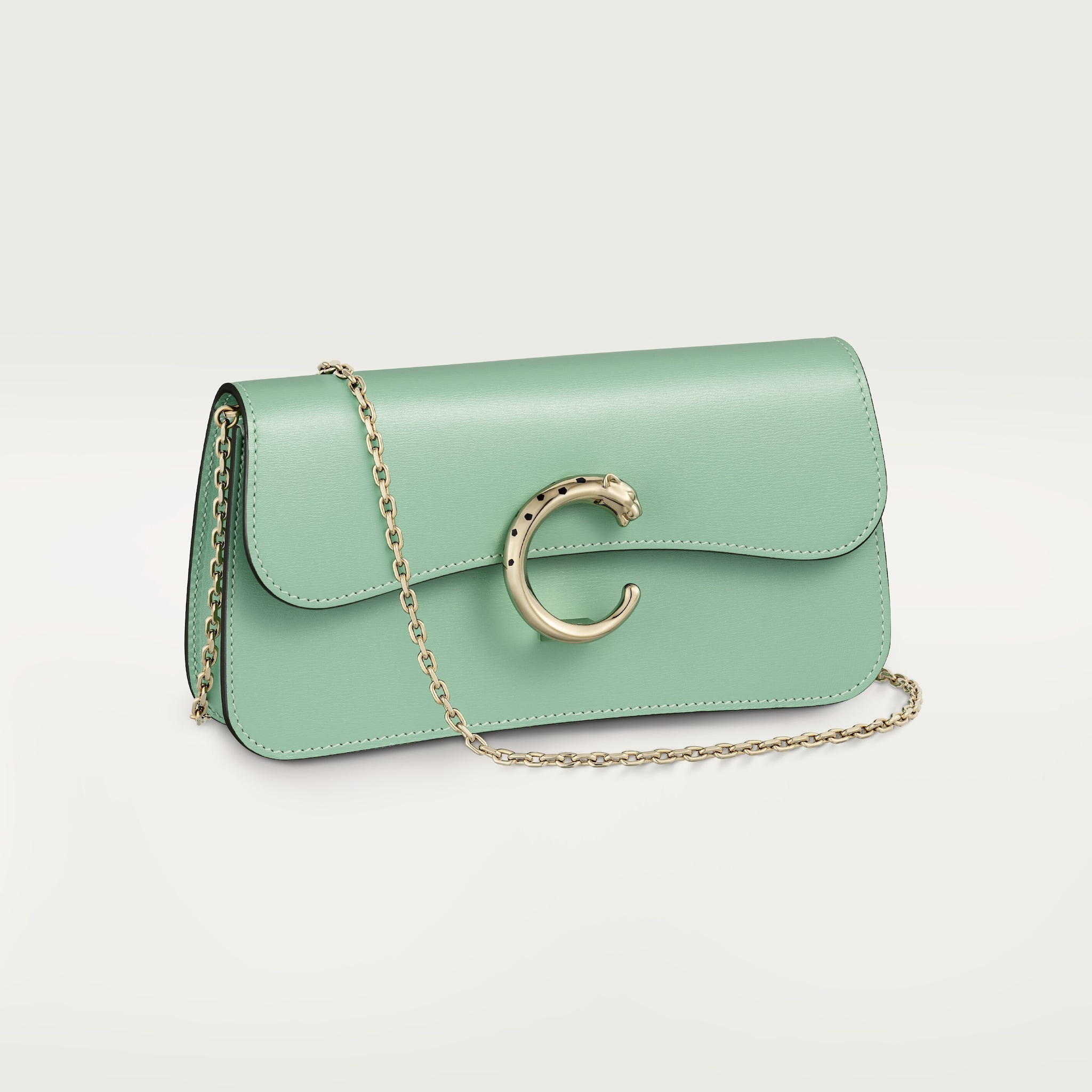 Chain bag mini, Panthère de CartierSage green calfskin, golden finish