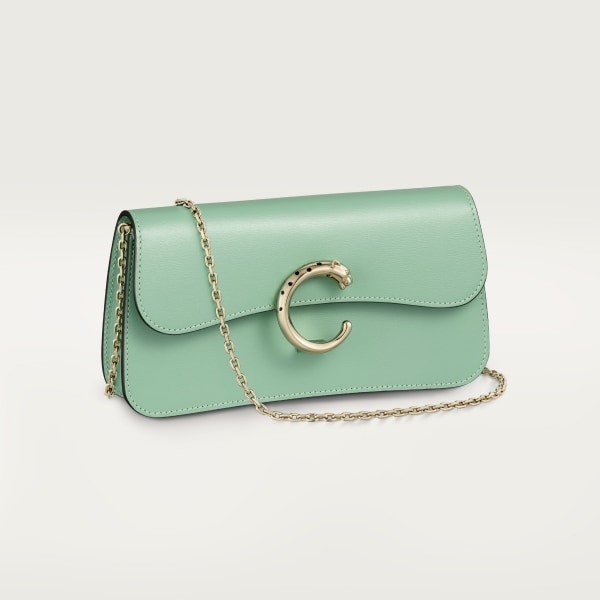 Chain bag mini, Panthère de Cartier Sage green calfskin, golden finish