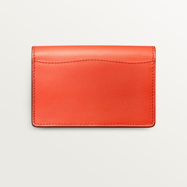 Business card holder with zip, Panthère de Cartier Tangerine calfskin, golden finish